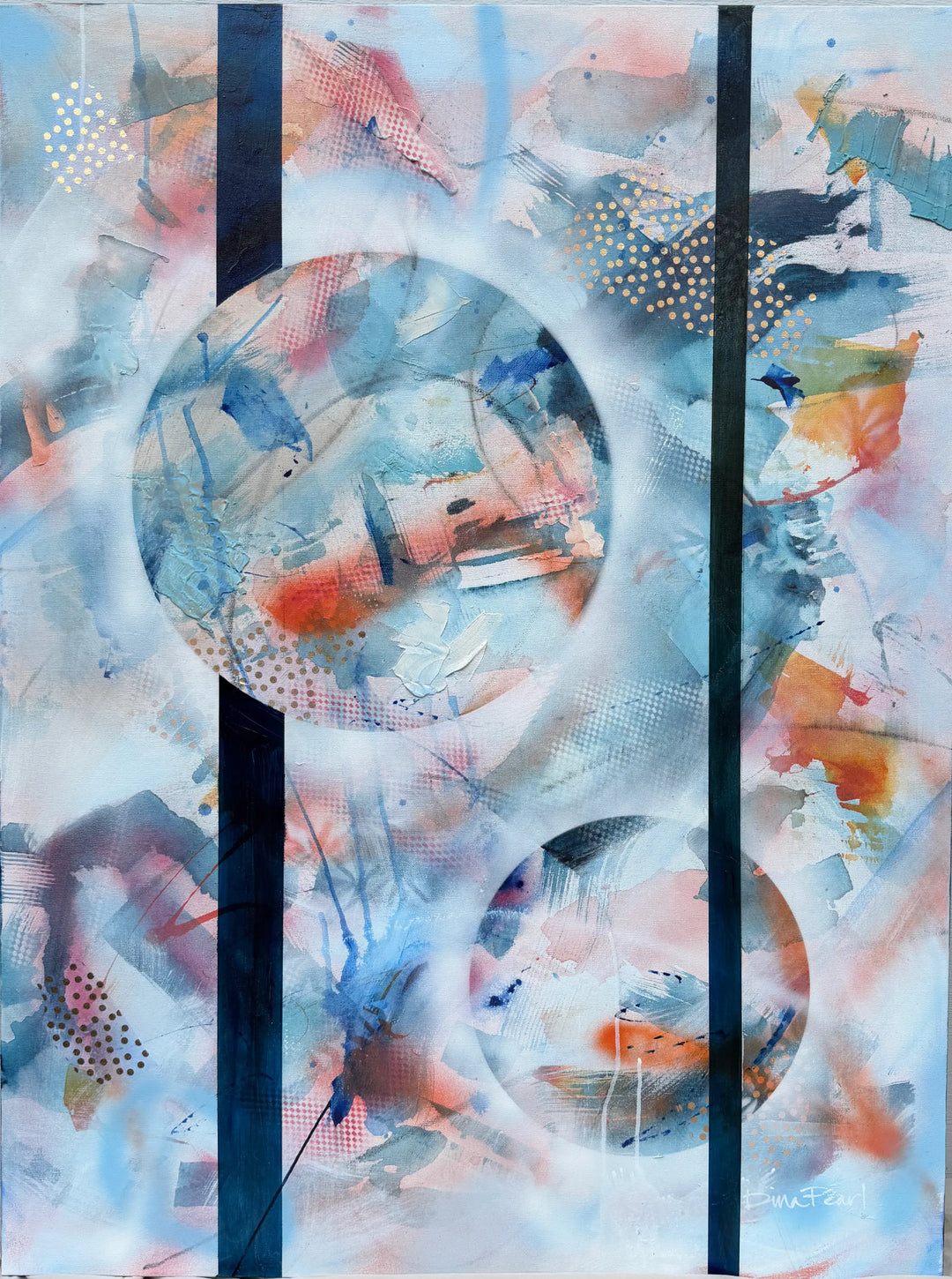 Abstract art piece with circular patterns and multicolors